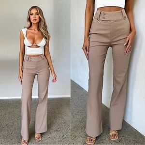 Tiger Mist High Rise Kittie Pants XXS Beige Flare Leg